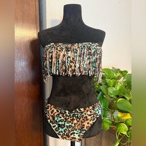 Leopard Print Fringe Bikini